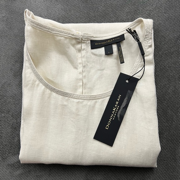Donna Karan Linen Cream Tan Sleeveless Casual Spring Summer Designer Blouse Tops - Picture 8 of 10